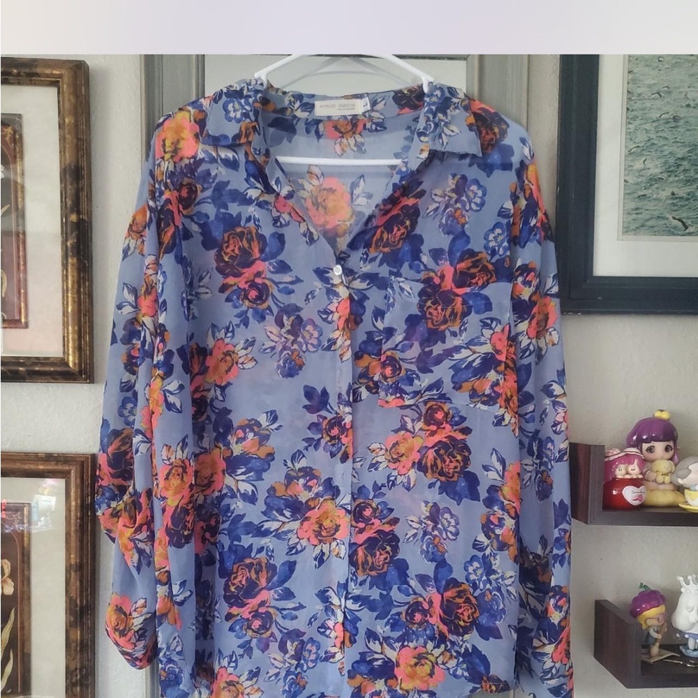 Vibrant Floral Sheer Blouse